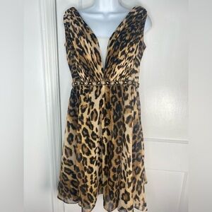Jovani Leopard Print Mini Dress with Embellished Waist